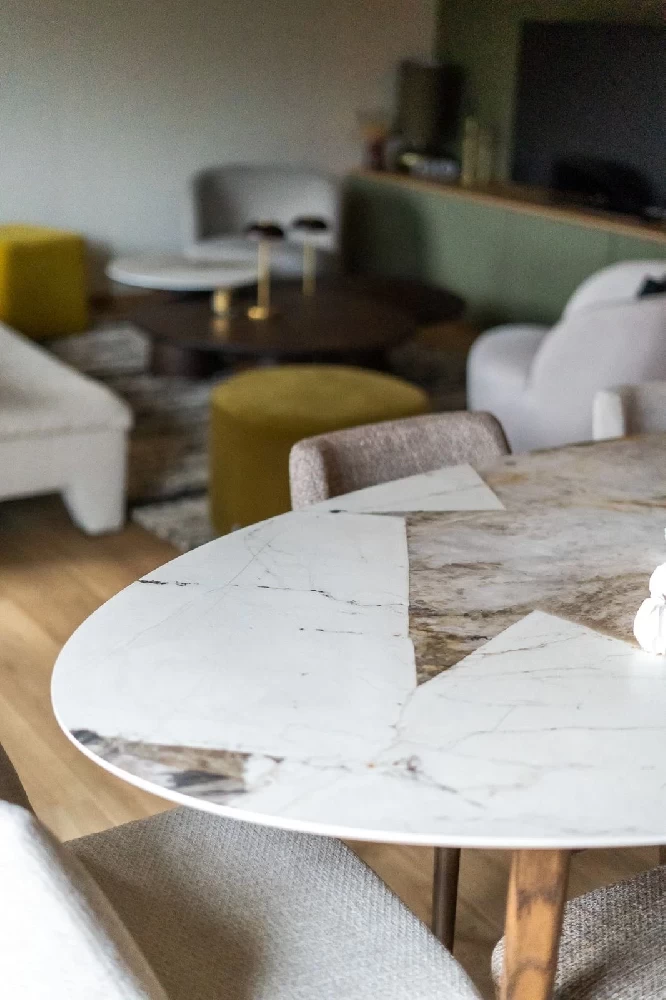 table ovale imperial line effet marbre bicolore